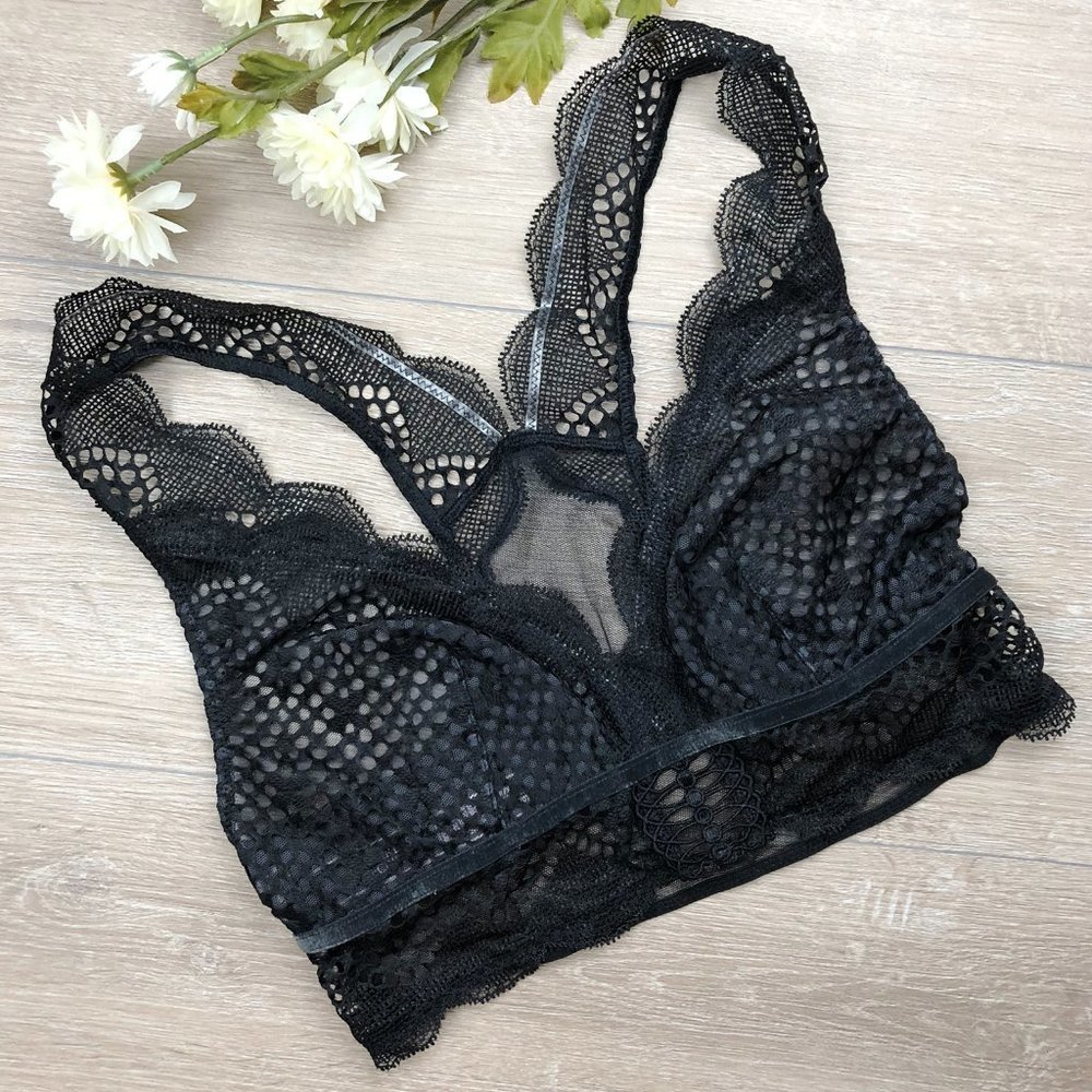 2/$30 Victoria's Secret Very Sexy Racerback Black Mesh Plunge Bralette Bra